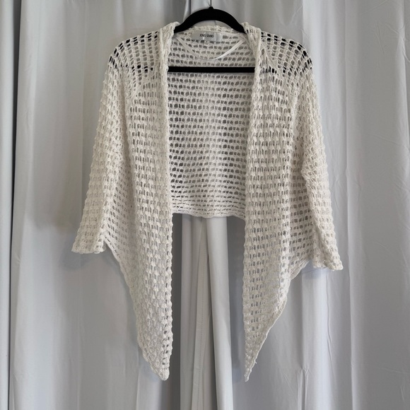 Jones Studio White Crochet Open-Knit Tie Front Shrug Women’s Medium Cotton - Picture 4 of 10